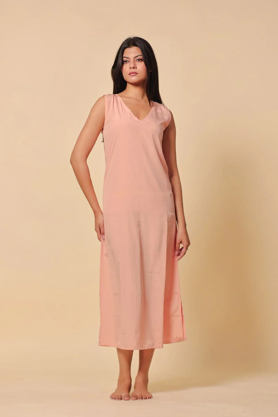Peach and Blue Abstract Printed Kaftan Nightdress with Slip Inner - Image 6