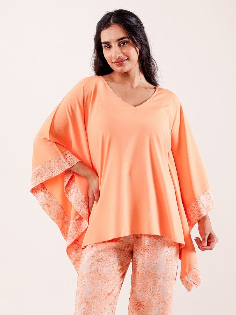 Peach Animal Printed Viscose Rayon Pyjama Set - Image 3