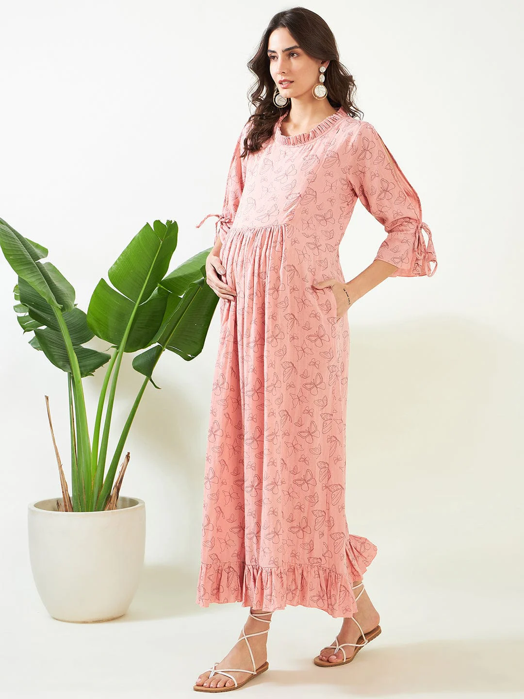 Peach Butterfly Maternity and Feeding Dress - Image 3