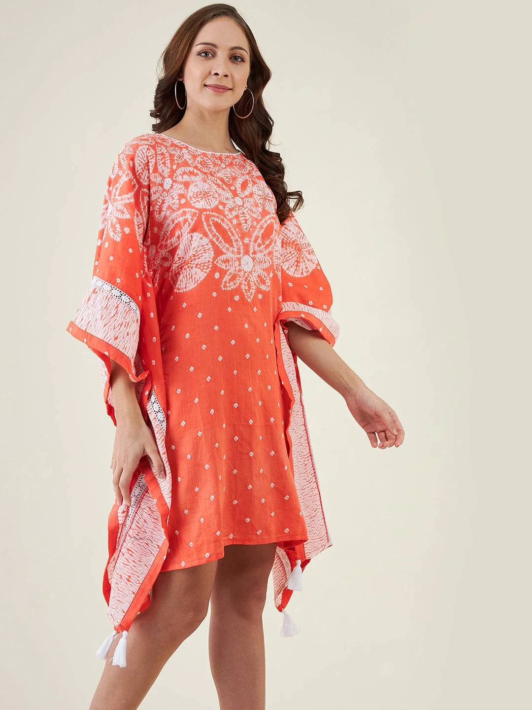 Peach Floral Shibori Tie-dye Kaftan Dress - Image 4