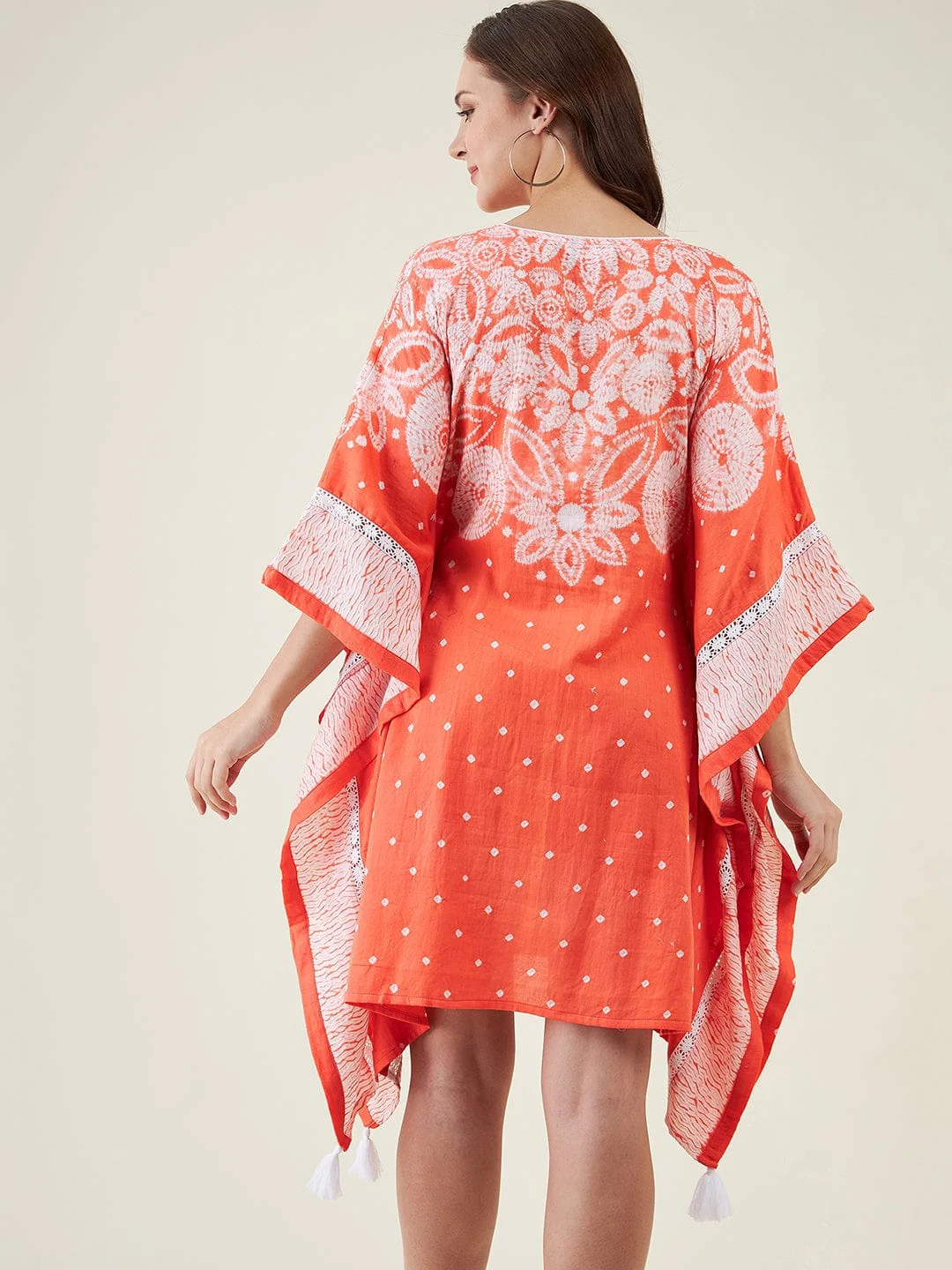 Peach Floral Shibori Tie-dye Kaftan Dress - Image 5