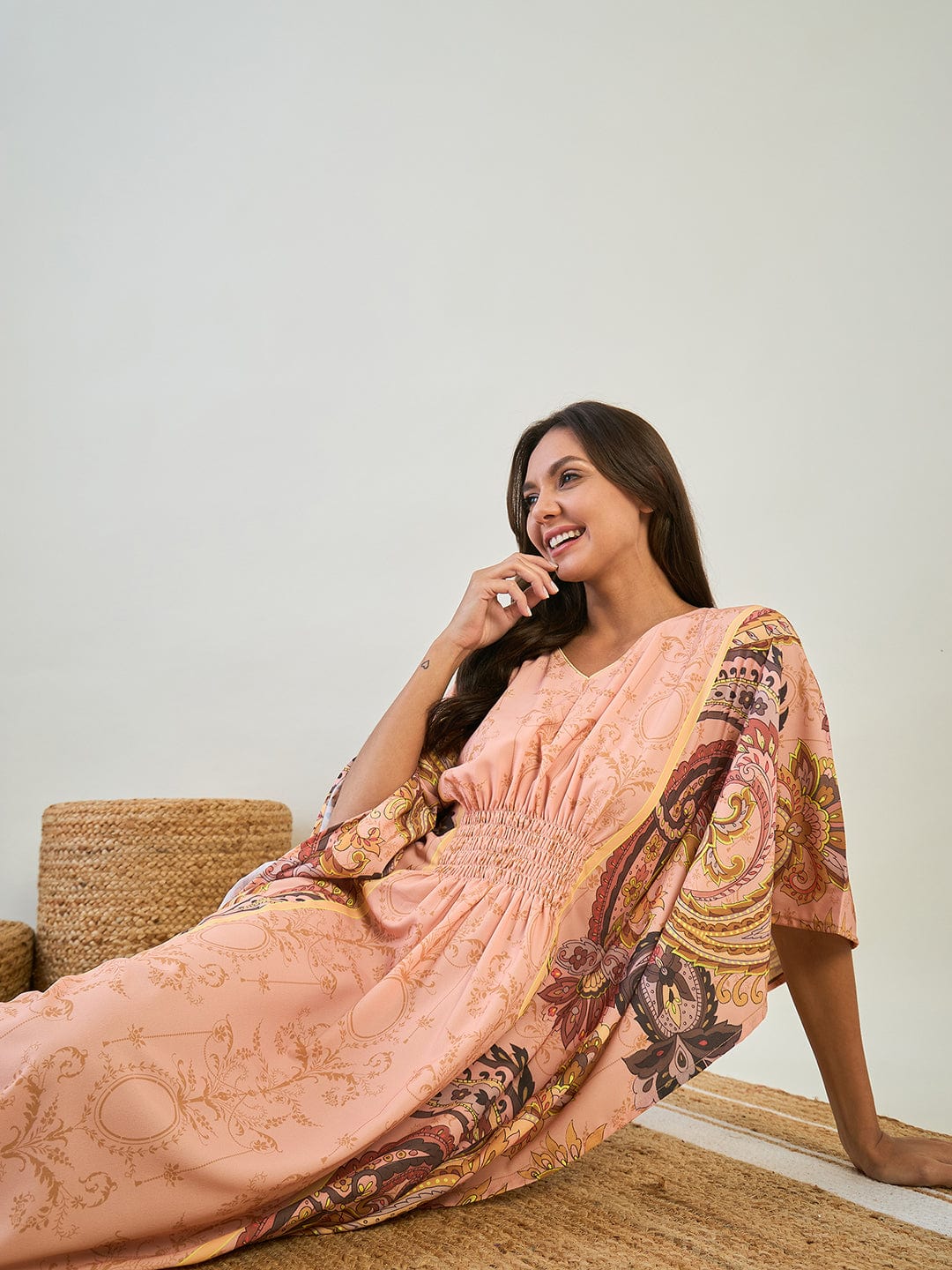 Peach Kaftan with Smocked Waistline - Image 6