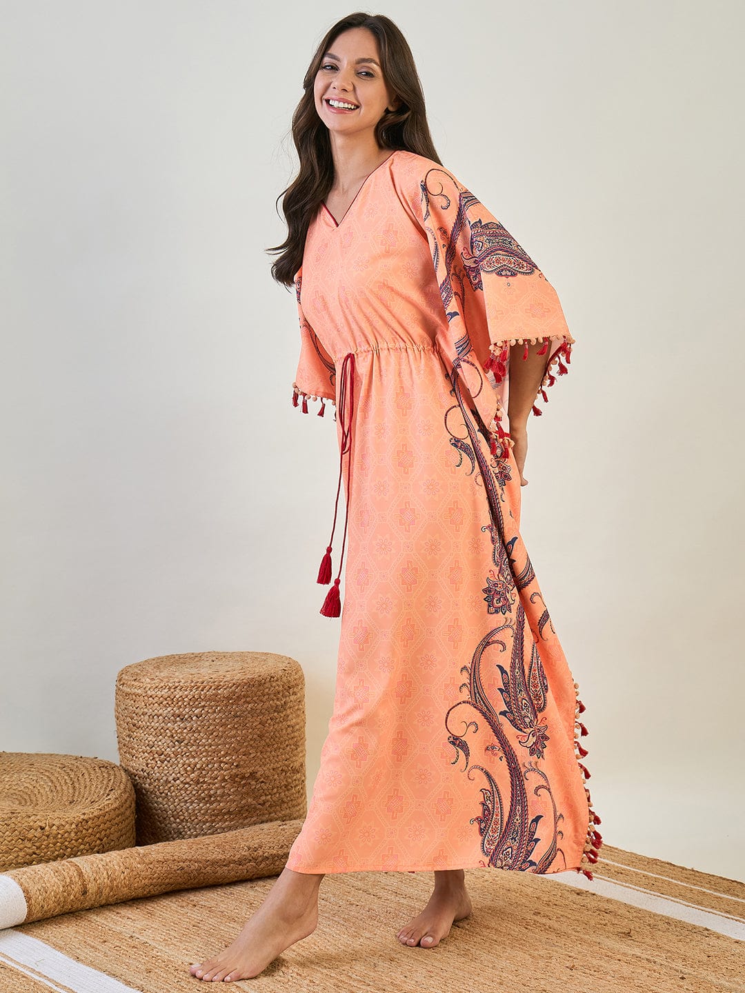 Peach Paisley Border Kaftan - Image 3
