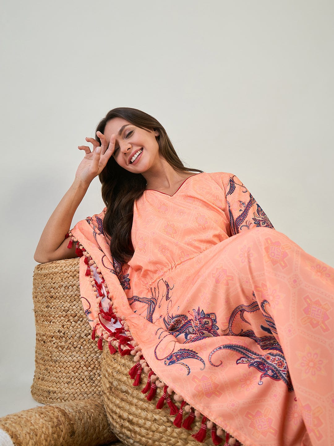 Peach Paisley Border Kaftan - Image 6