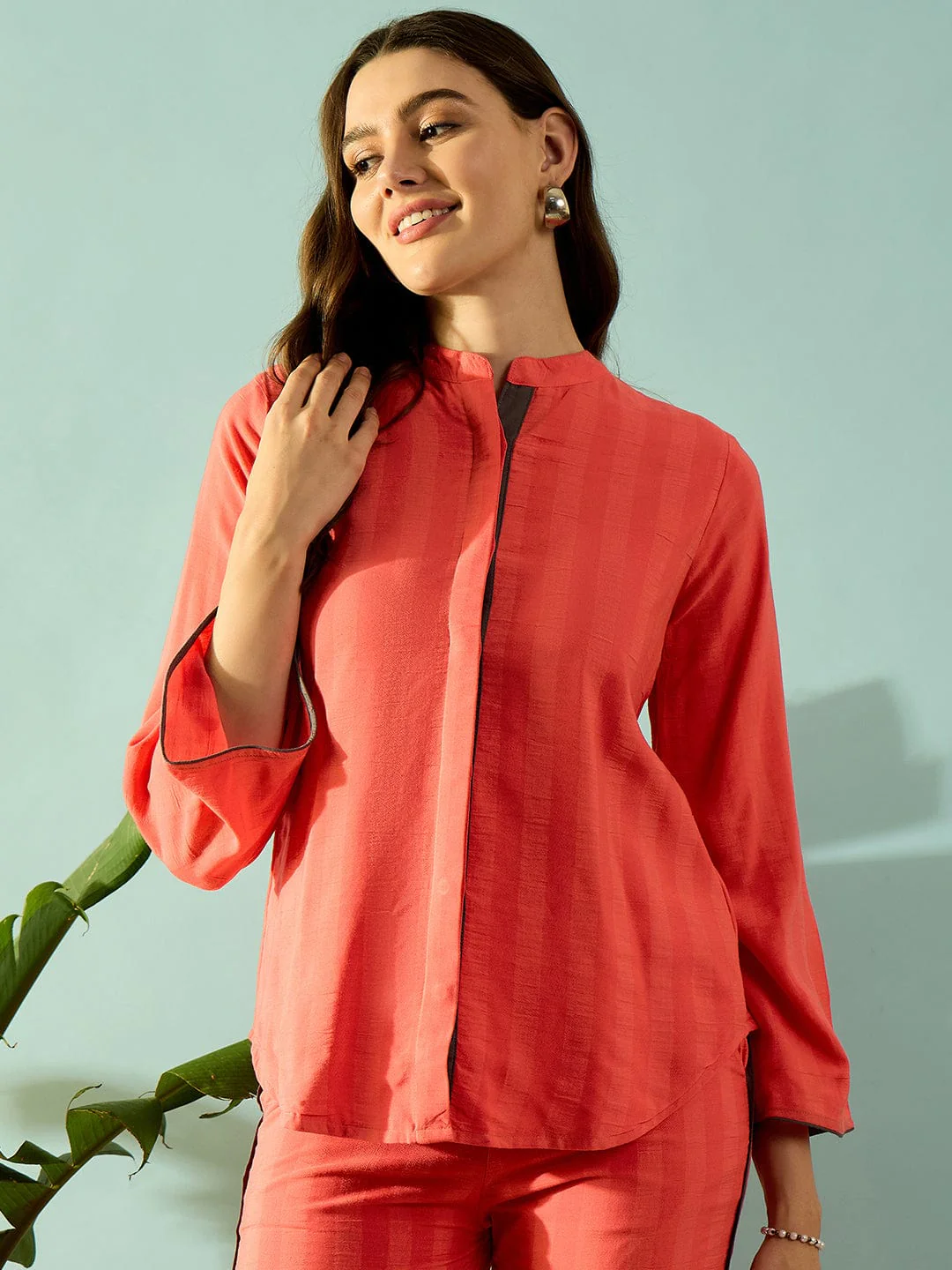 Peach Self Striped Elephant Embroidered Coord Set - Image 3