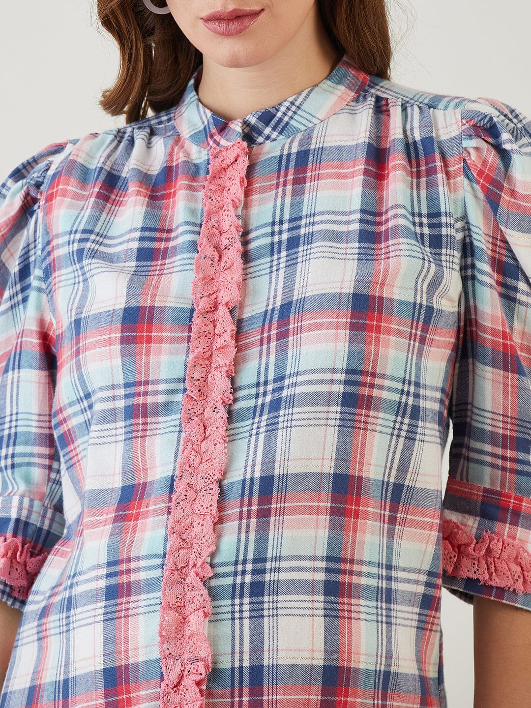Pink Checked Ruffled Nursing Dress - Image 6