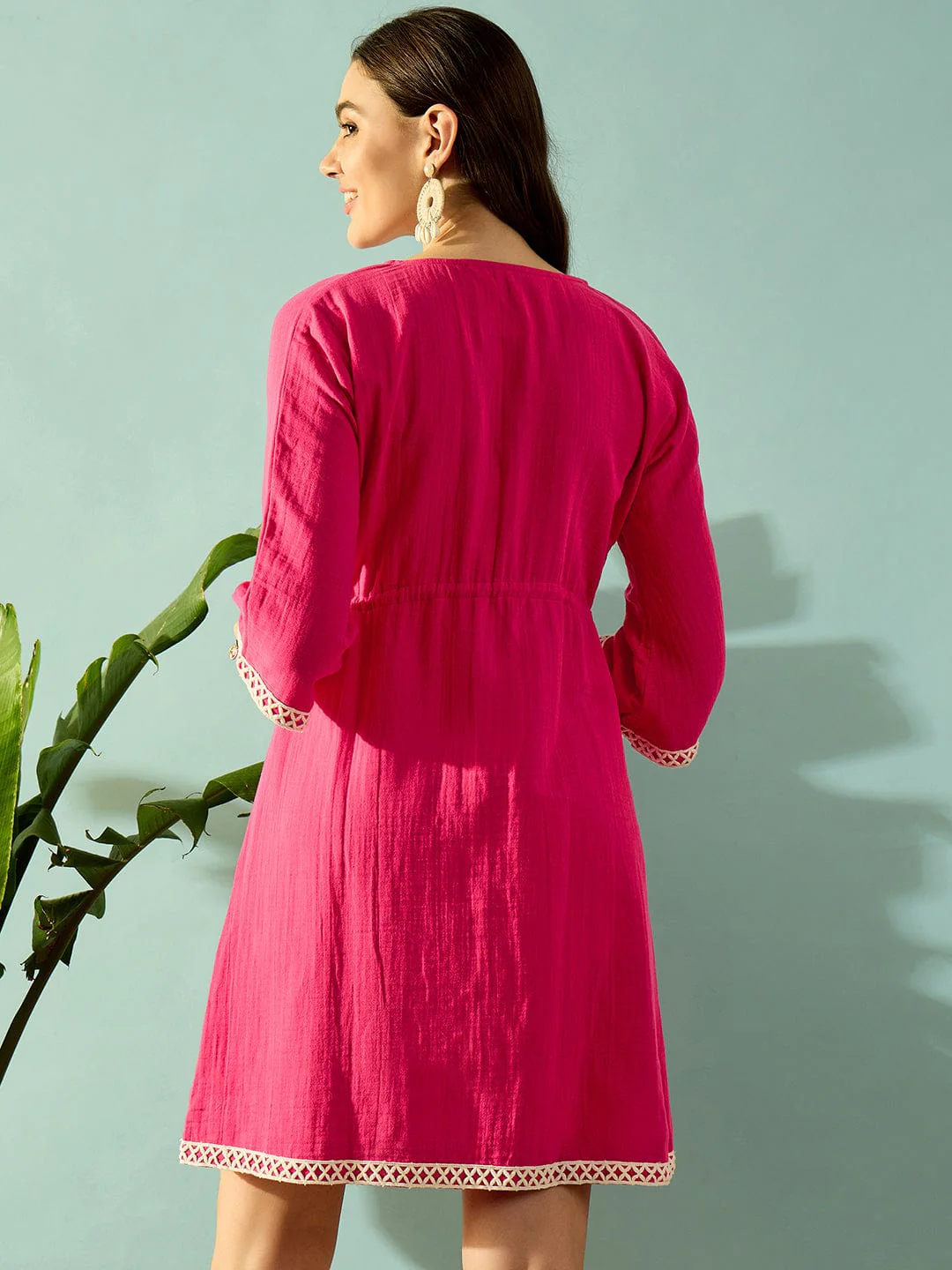 Pink Cotton Laced Up  Resort Wear Coverup - Image 6