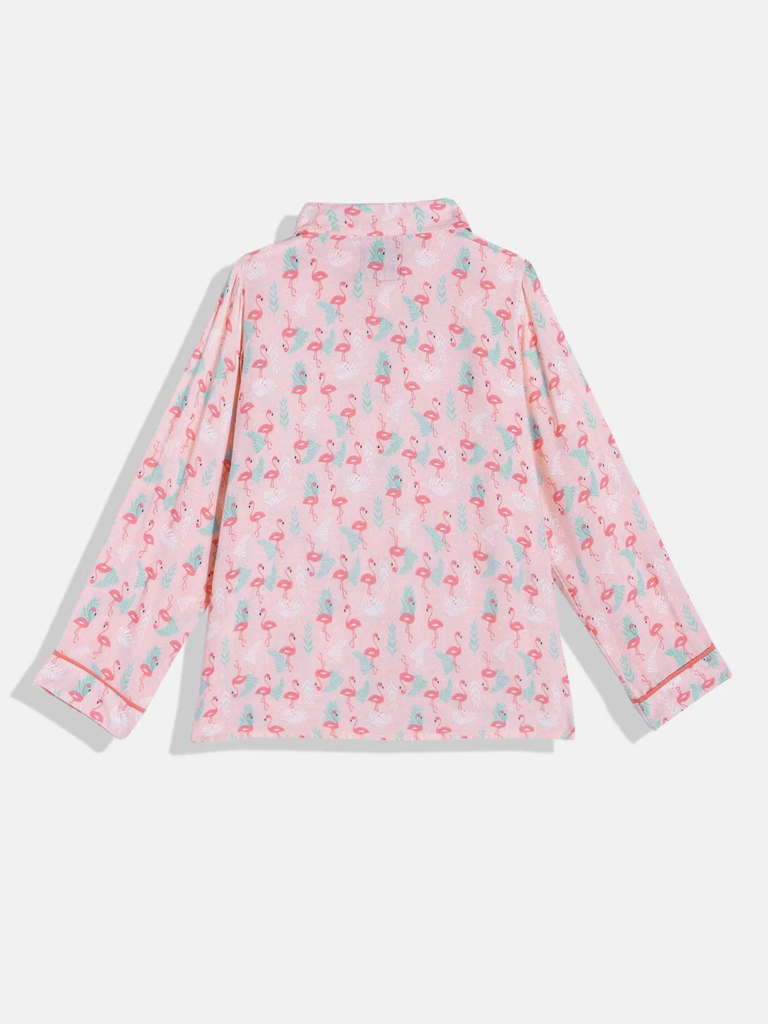 Girls Pink Flamingo Shirt Pyjama Set - Image 2