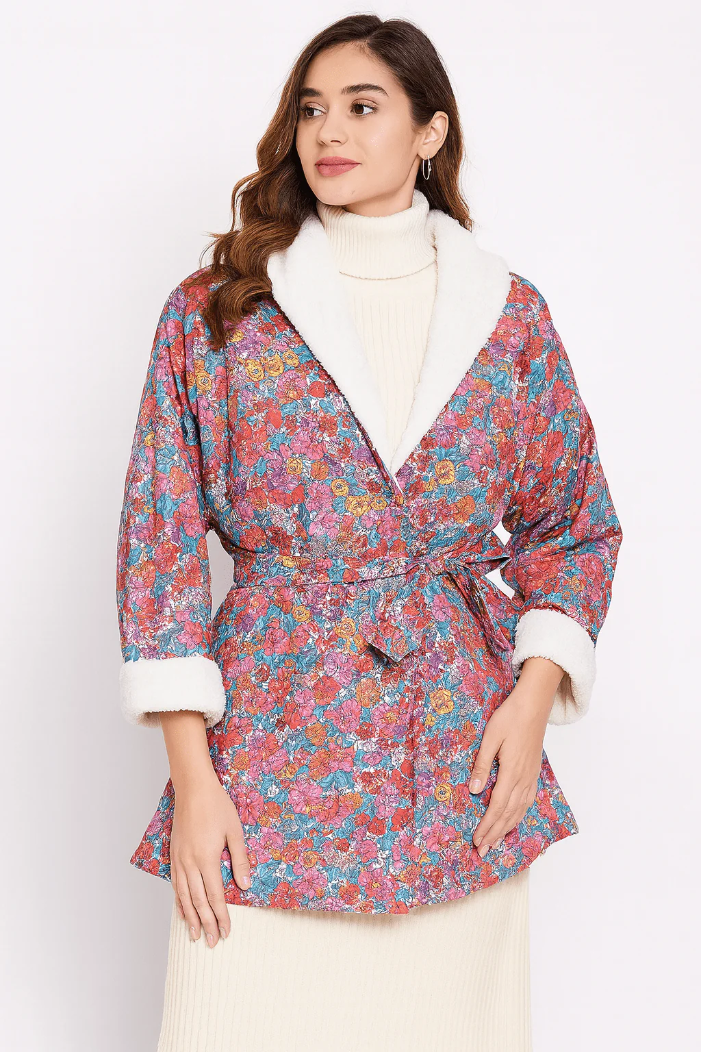 Pink Floral Jacket with Fleece Lining and Hood