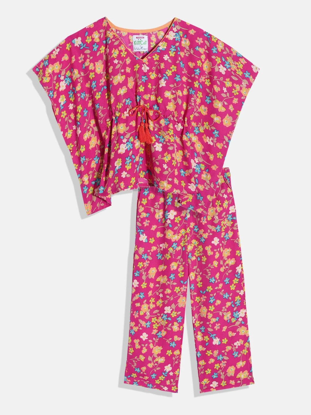 Girls Pink Floral Kaftan Pyjama Set