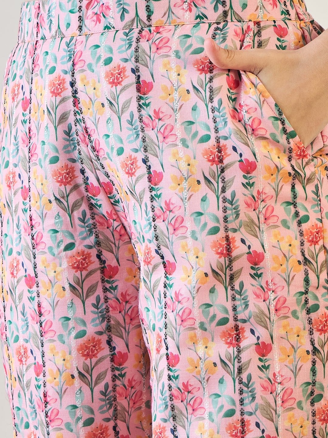 Pink Floral Striped Lurex Co ord Set - Image 6