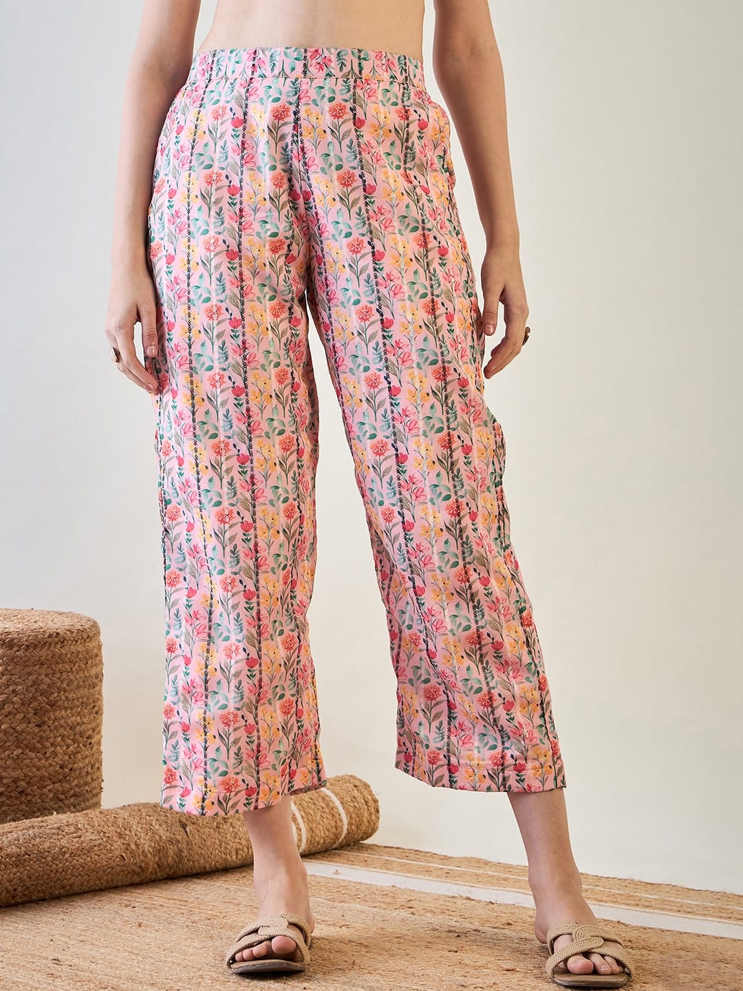 Pink Floral Striped Lurex Co ord Set - Image 7