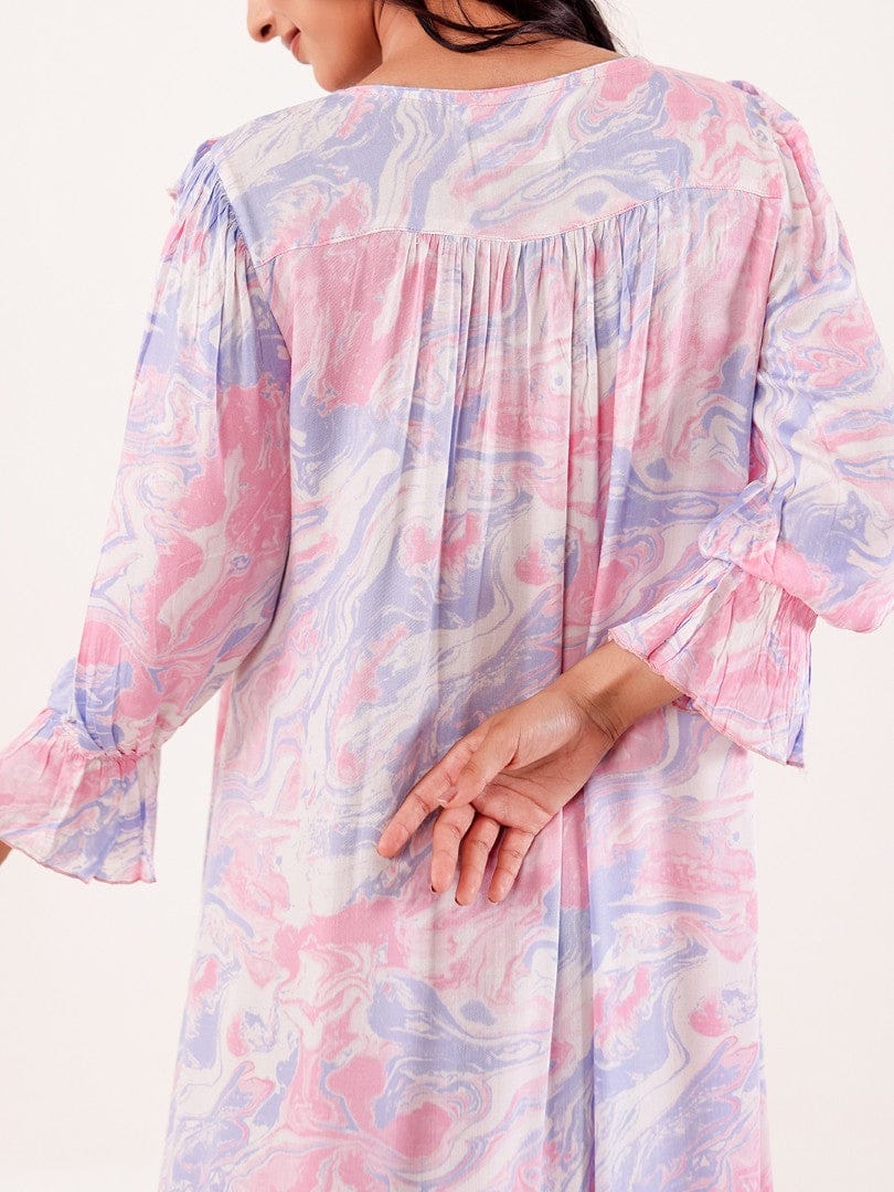 Pink Marble Printed Viscose Rayon Nightdress - Image 6