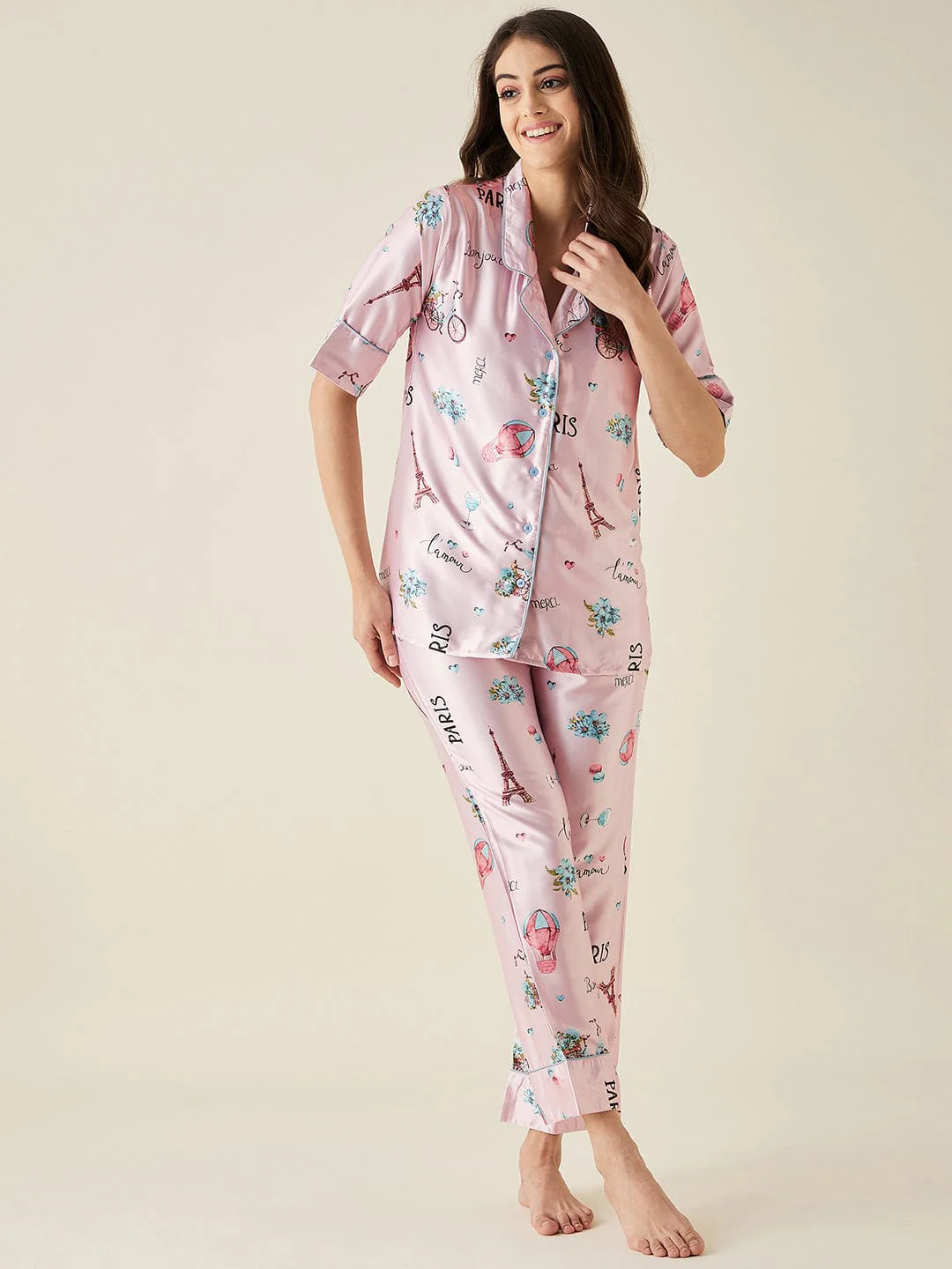 Pink Parachute Satin Pyjama Set - Image 2