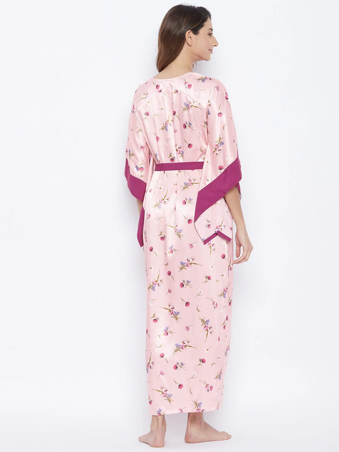 Pink Satin Floral Kimono Nightdress - Image 5