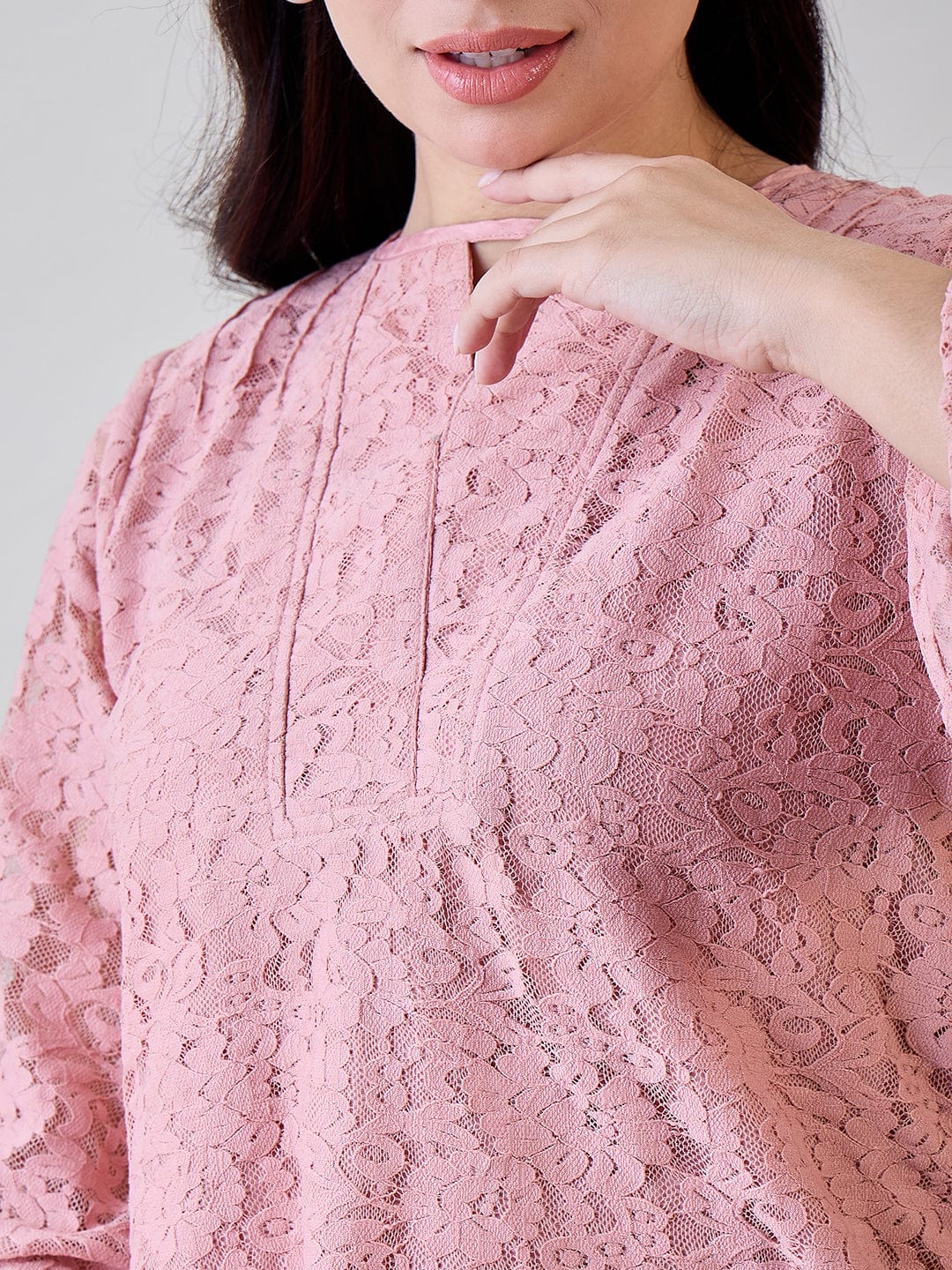 Pink Sheer Embroidered Lace Cord Set - Image 5