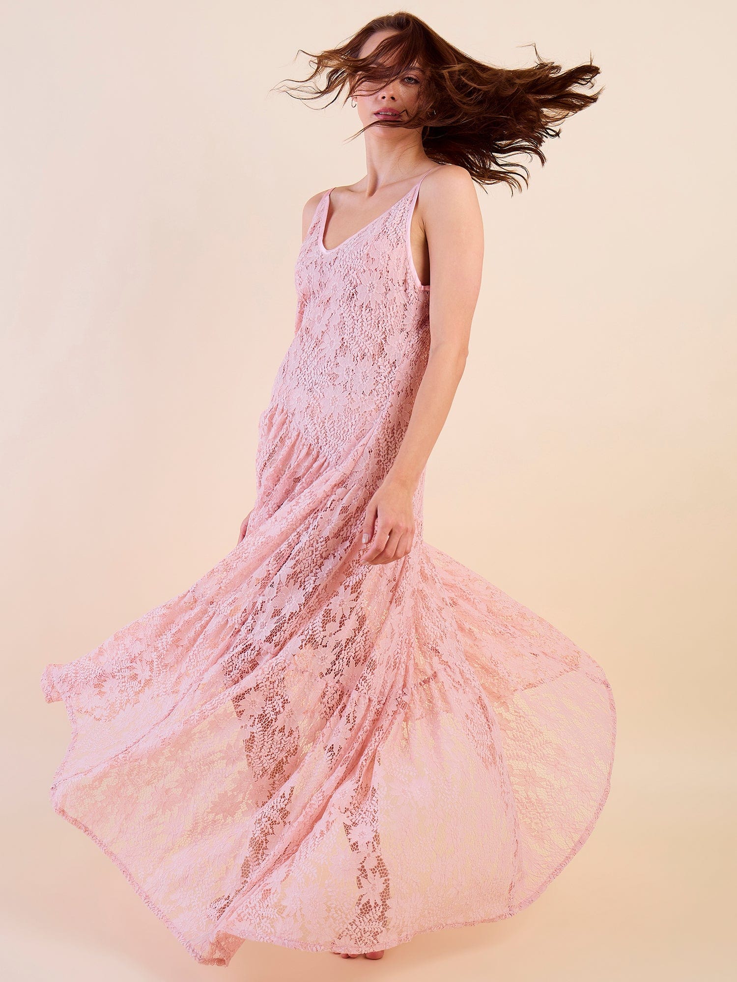 Pink Strappy Nightdress – Bridal Lace, Flowy Gown Style - Image 5