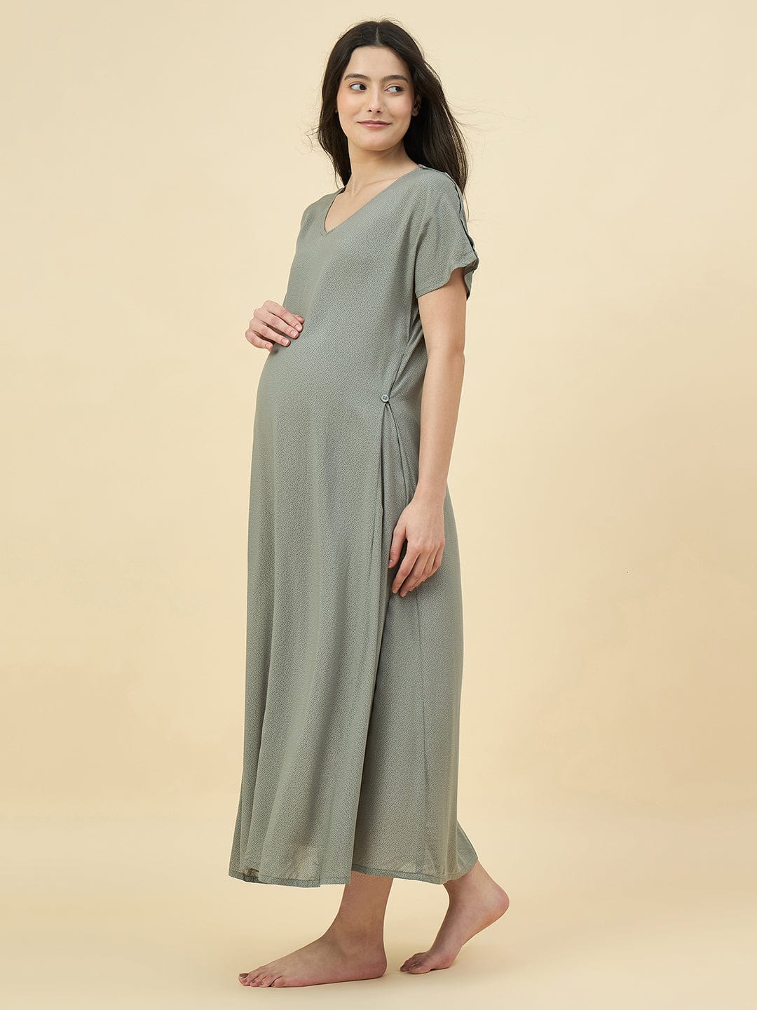 Polka Dot Modal Maternity Nightdress with Shoulder Feeding Access - Image 3