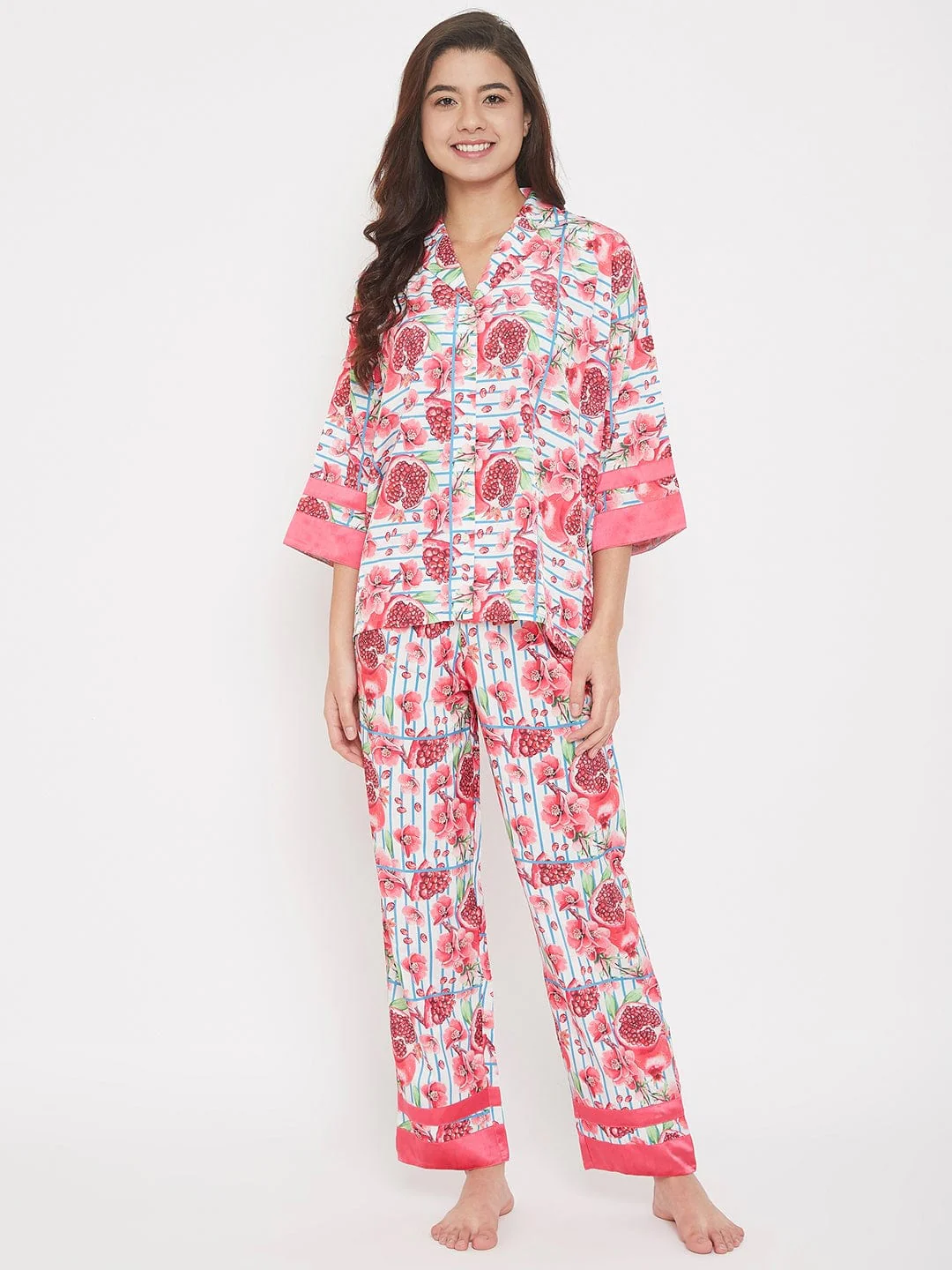 Pomegranate Printed Striped Pyjama Set - (Clearance - Final Sale)