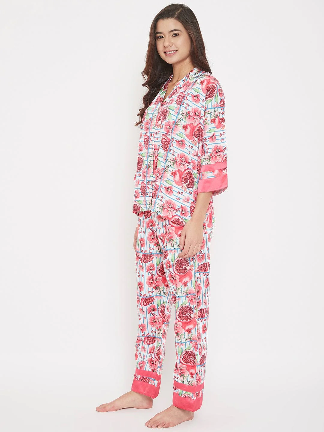 Pomegranate Printed Striped Pyjama Set - (Clearance - Final Sale) - Image 3