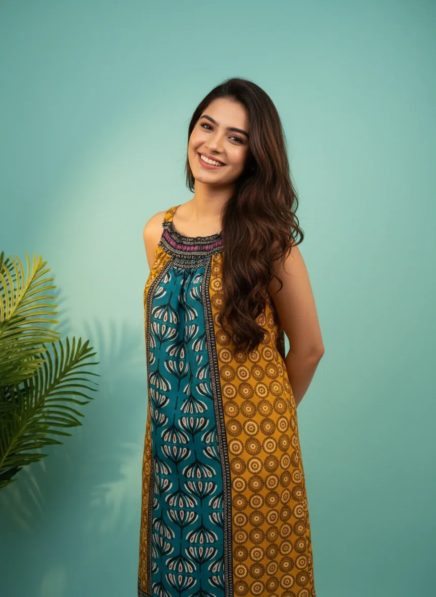 Printed Viscose Rayon Negligee with Smocked Neckline - Image 4