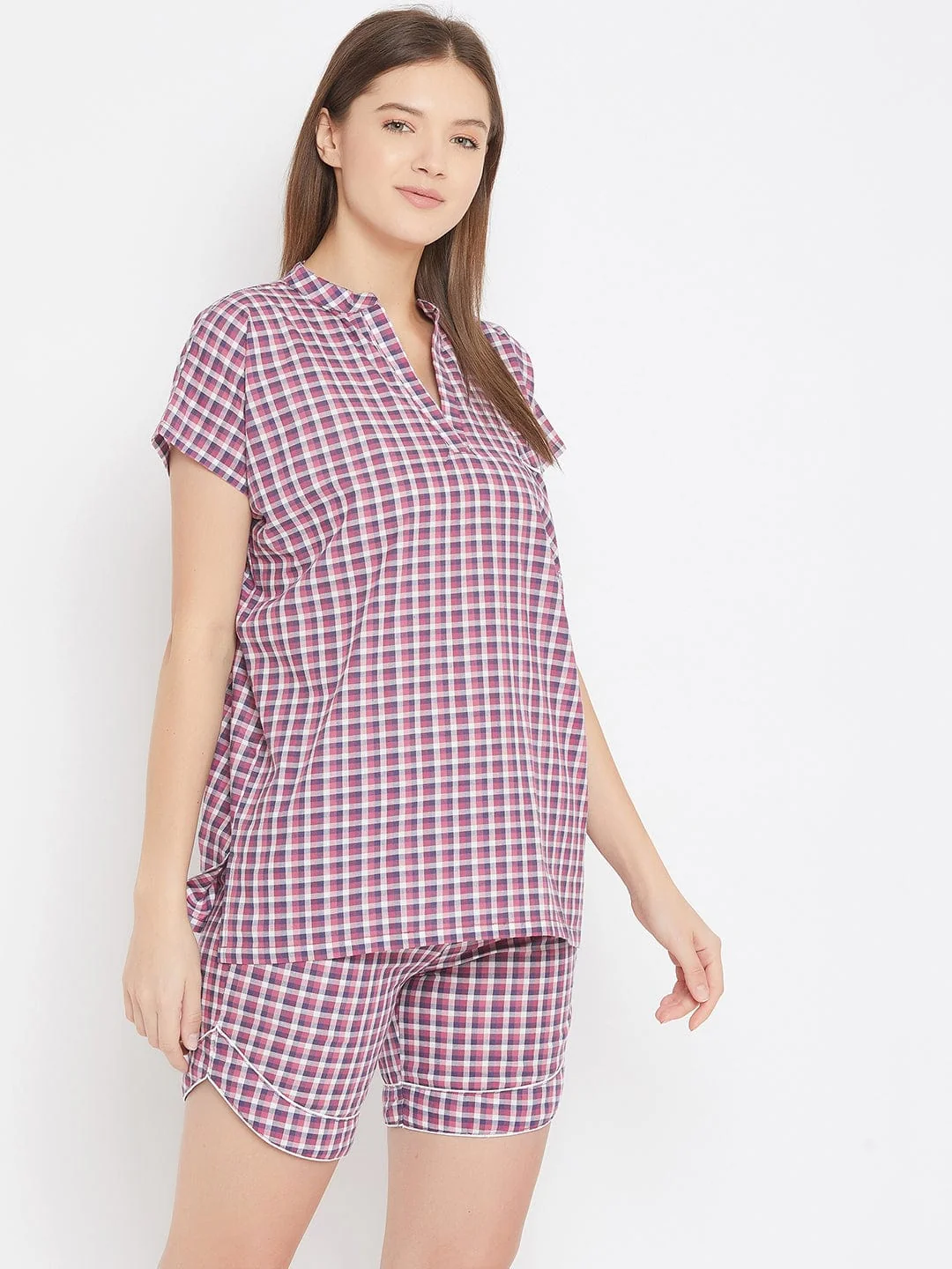 Purple Checks Shorts Nightwear Set - Image 3