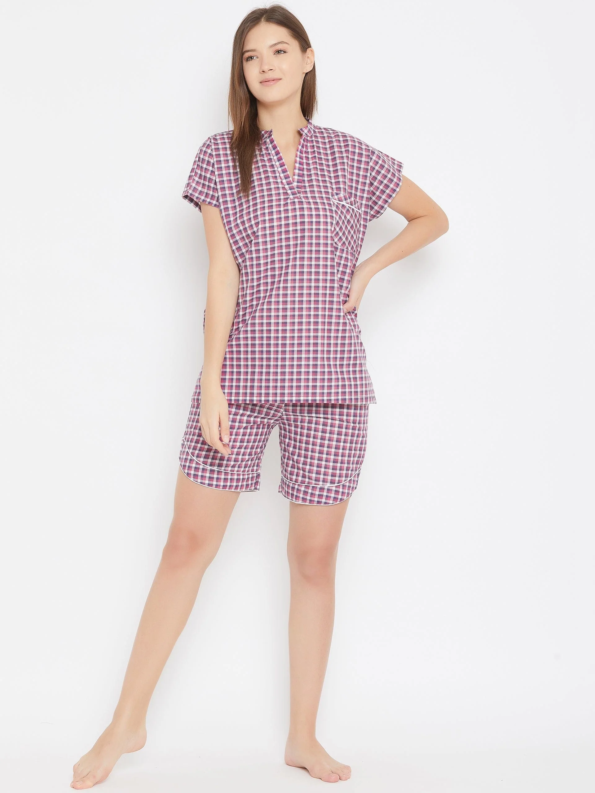 Purple Checks Shorts Nightwear Set - Image 4