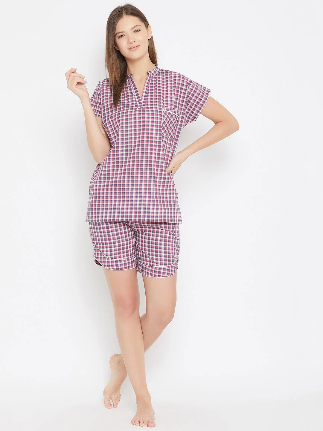 Purple Checks Shorts Nightwear Set - Image 5