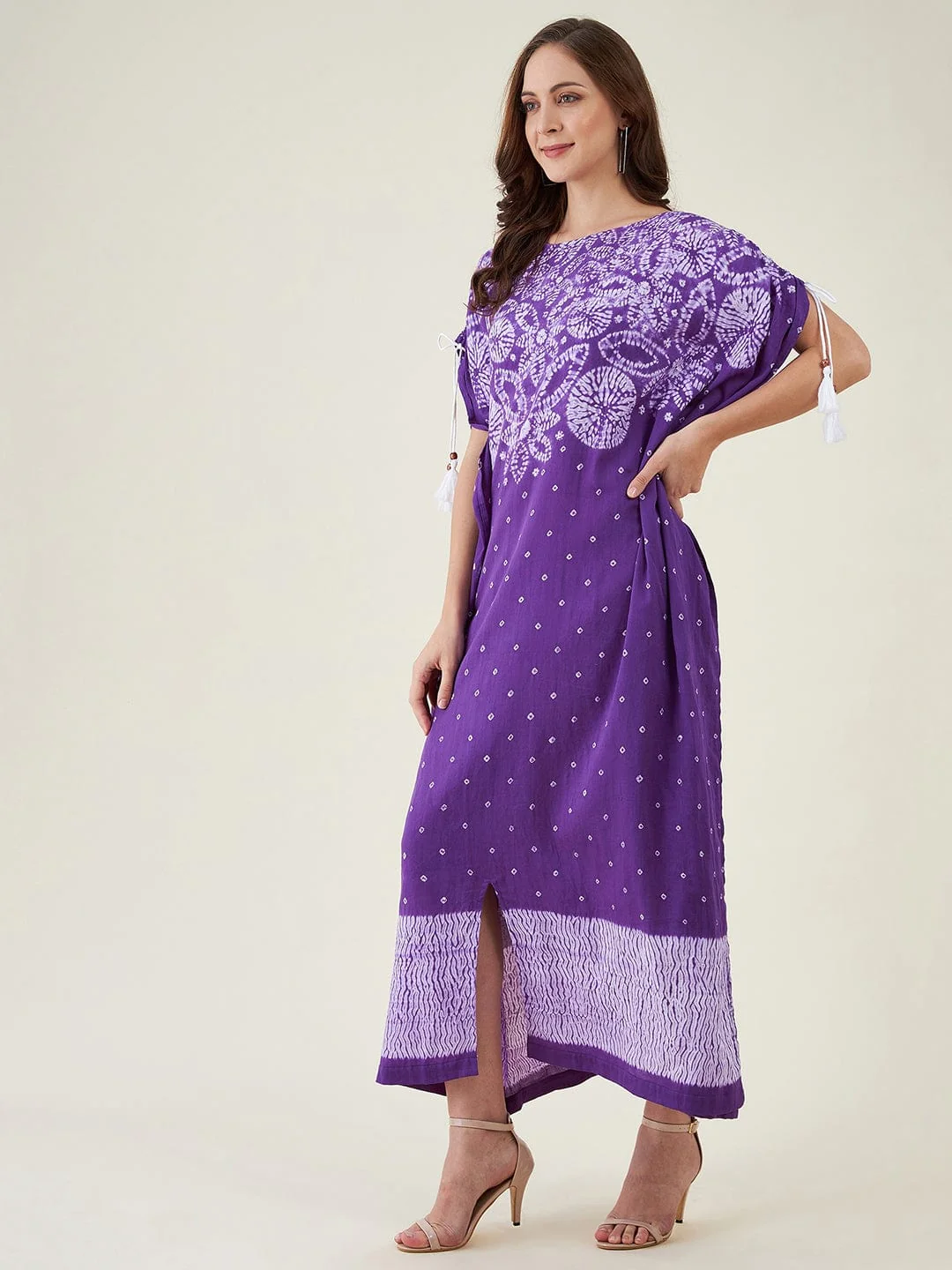 Purple Flora Shibori Tie dye Kaftan Dress - Image 3