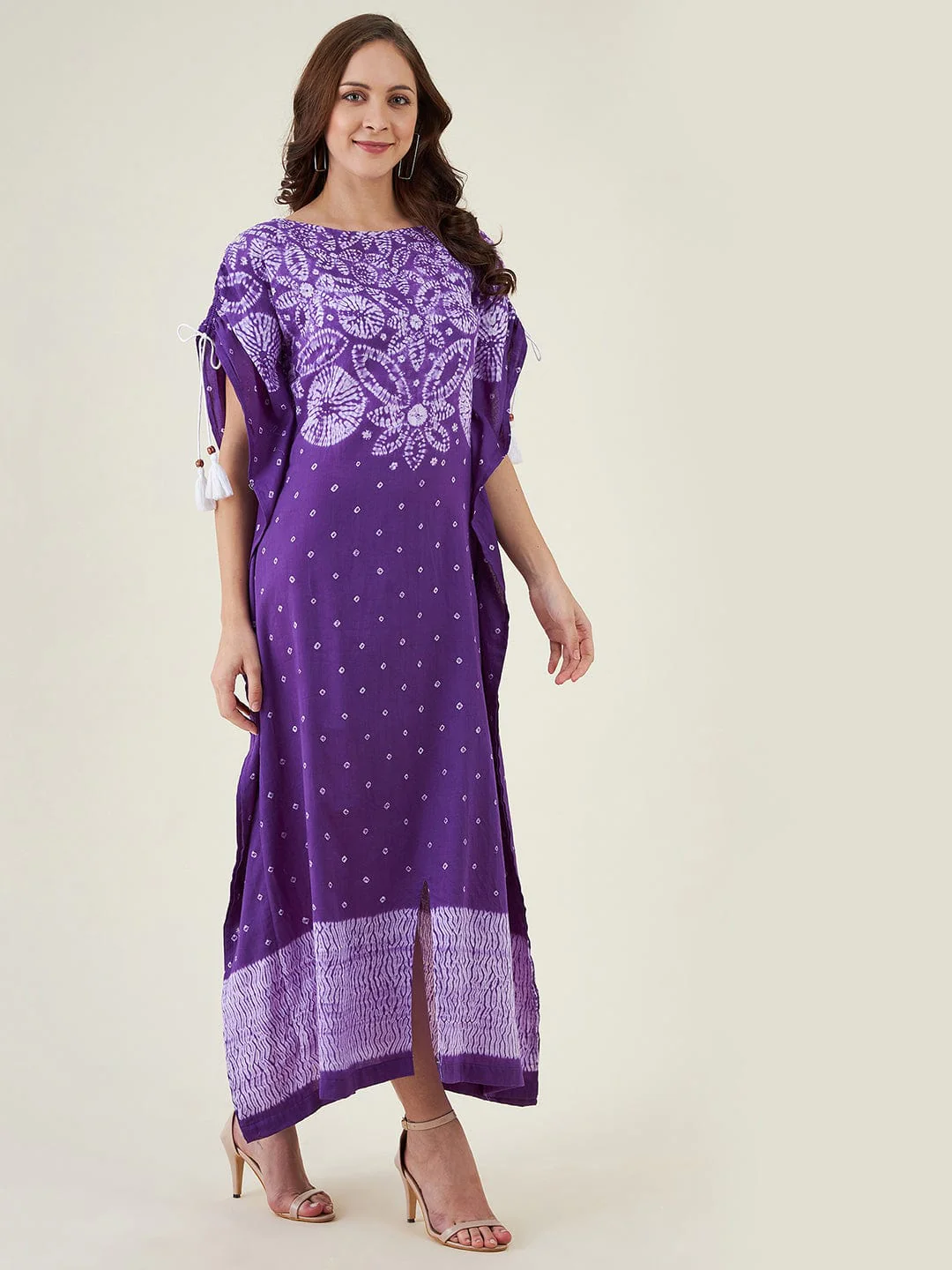 Purple Flora Shibori Tie dye Kaftan Dress - Image 4