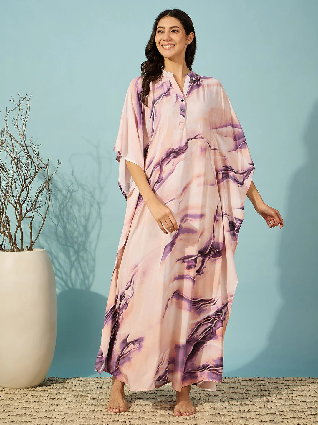 Purple Marble Print Super Soft Kaftan - Image 3
