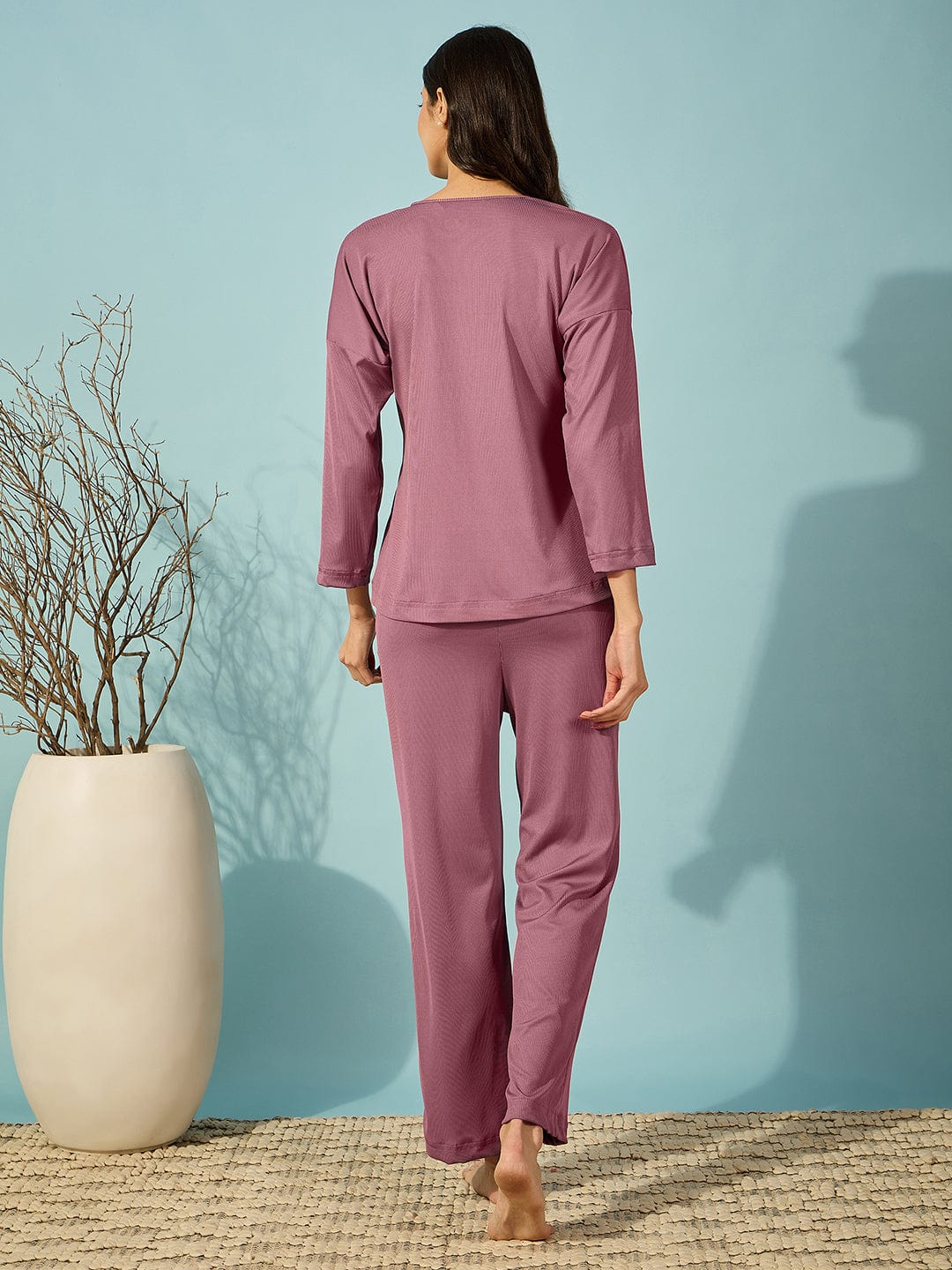 Ribbed Knit Long Sleeve Soft Pyjama Set for Women - Image 6