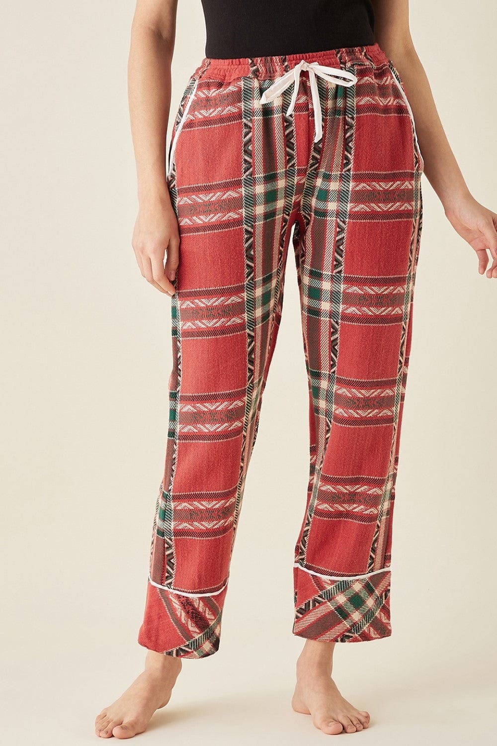Red Tartan Lounge Pants with Pockets - Image 2