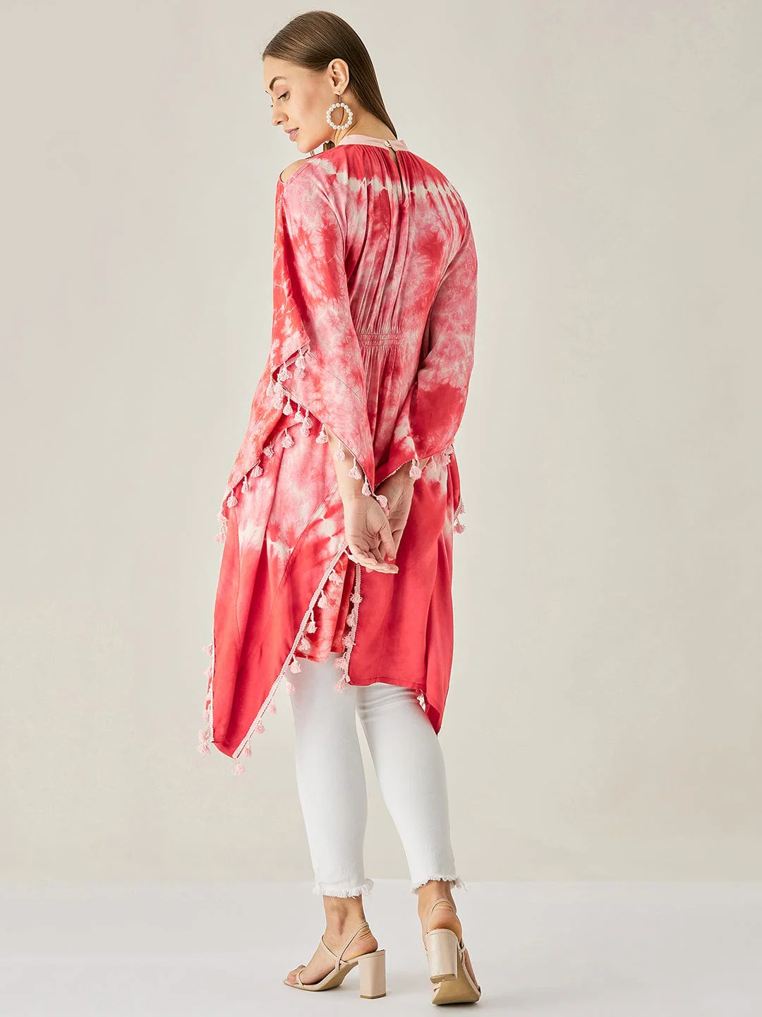 Red Tie Dye Cut Shoulder Kaftan Tunic - Image 6