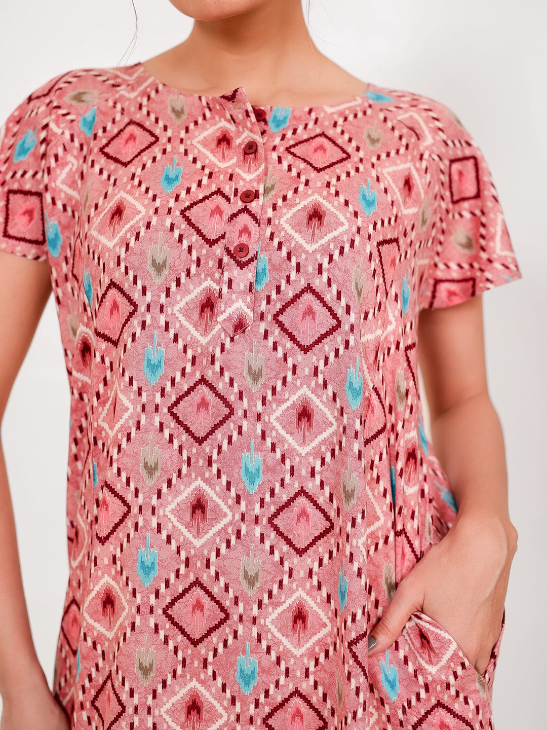 Rose Ikat Printed Viscose Rayon Nightdress - Image 5