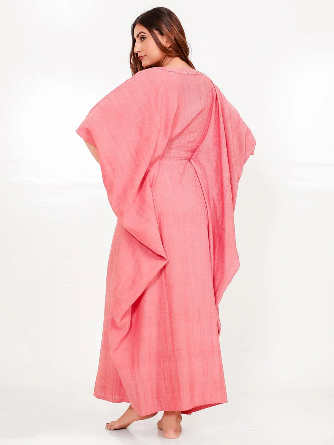 Rose Pink Free Size Kaftan with Pockets - Image 3
