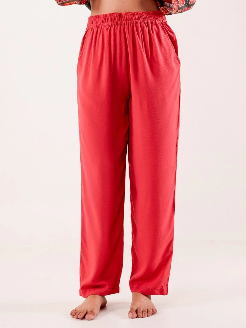 Rust Ethnic Printed Viscose Nightwear Pyjama Set - Image 5