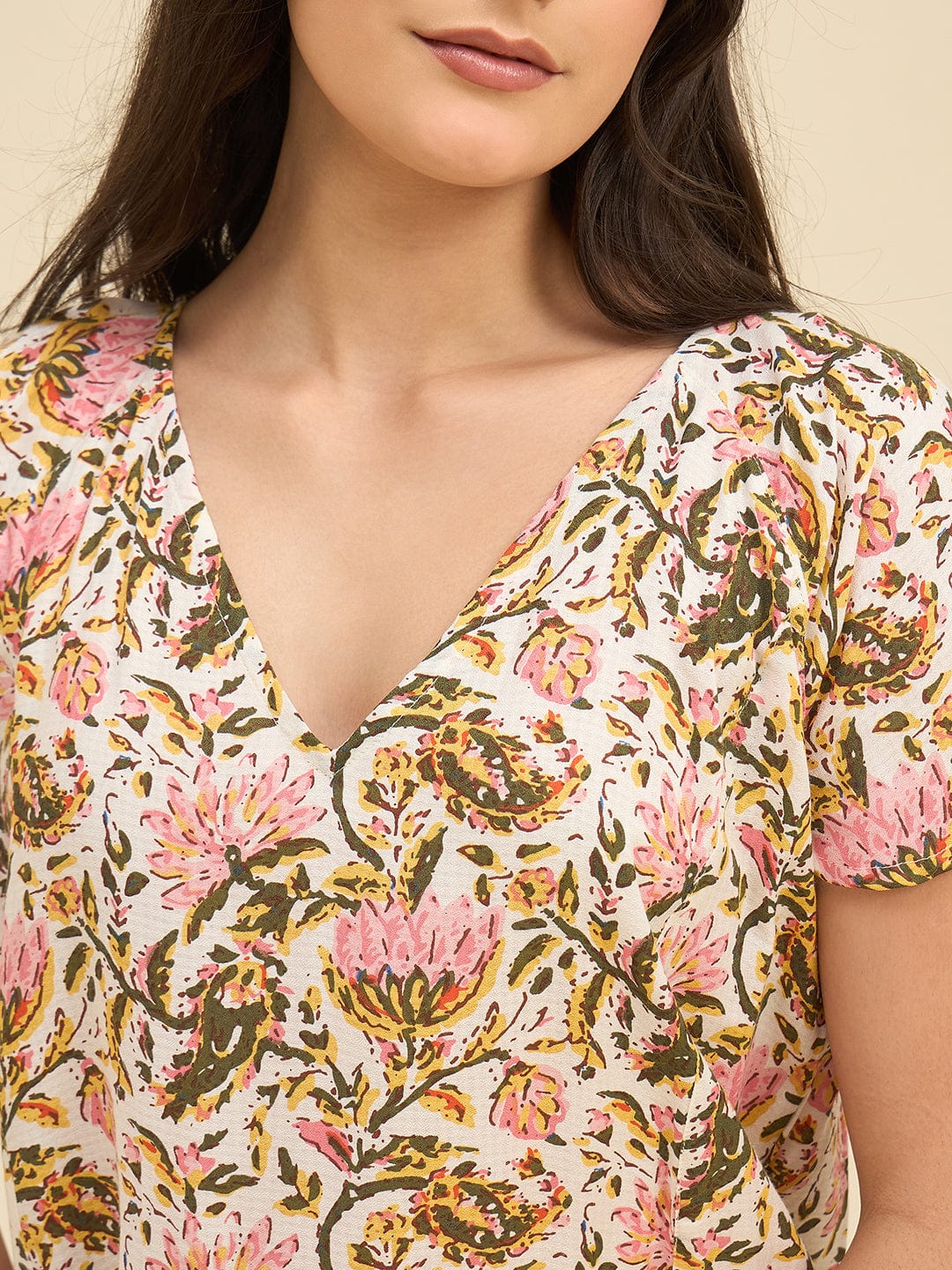 Soft Modal Nightdress with Hand-Painted Floral Print - Image 5