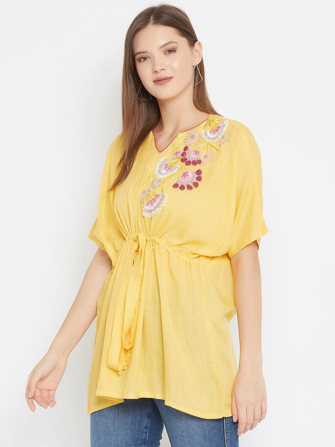 Solid Yellow Top with Sequin Hand Embroidery - Image 3