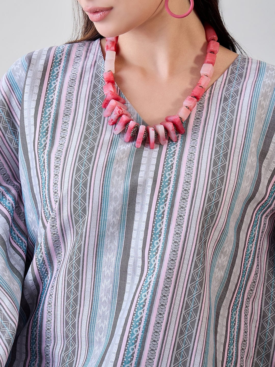 Striped Cotton Crop Top Kaftan with Pompom Tassels - Image 17