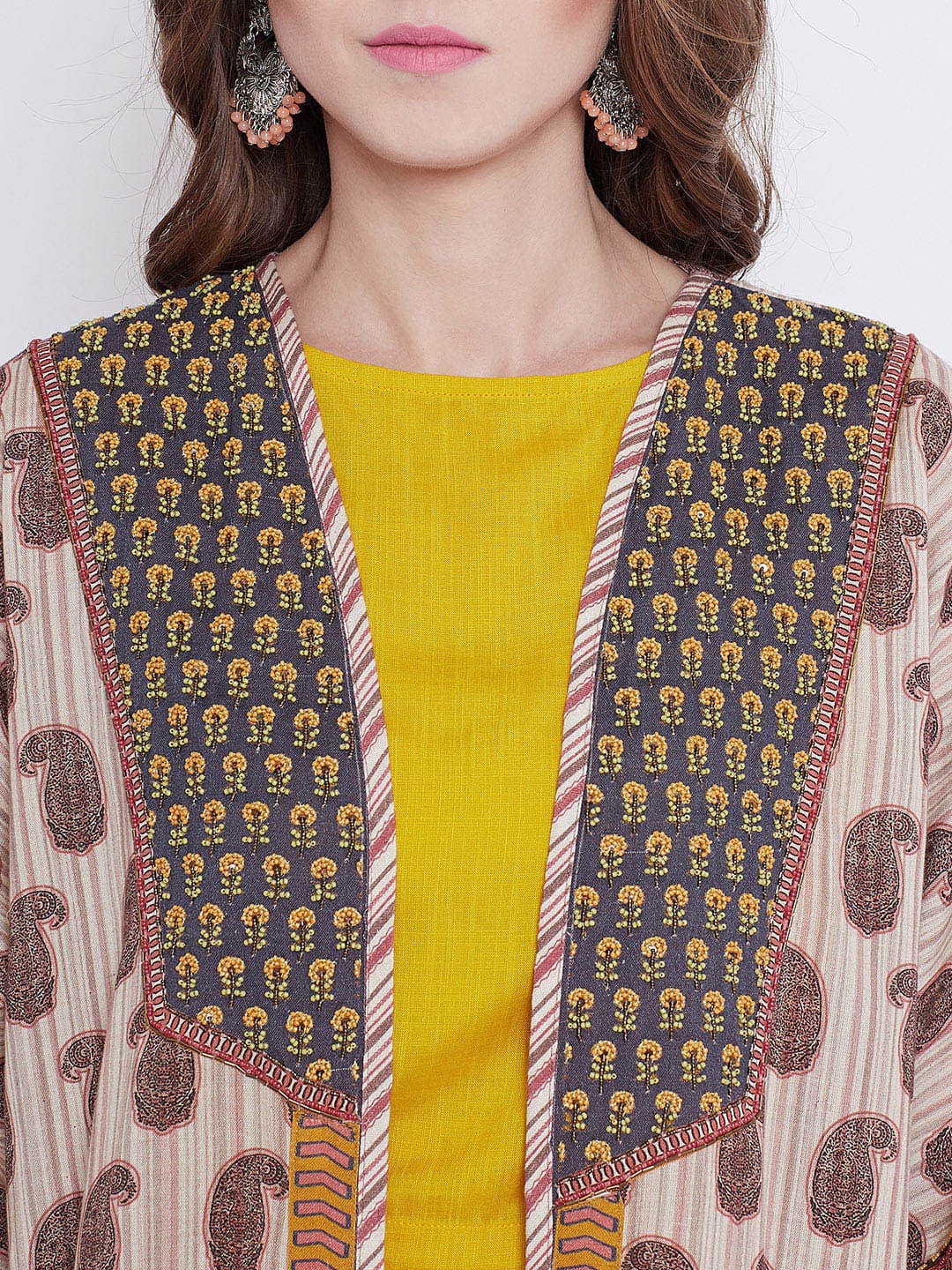 Striped Linen Embroidered Buta Day Wear Top - Image 4