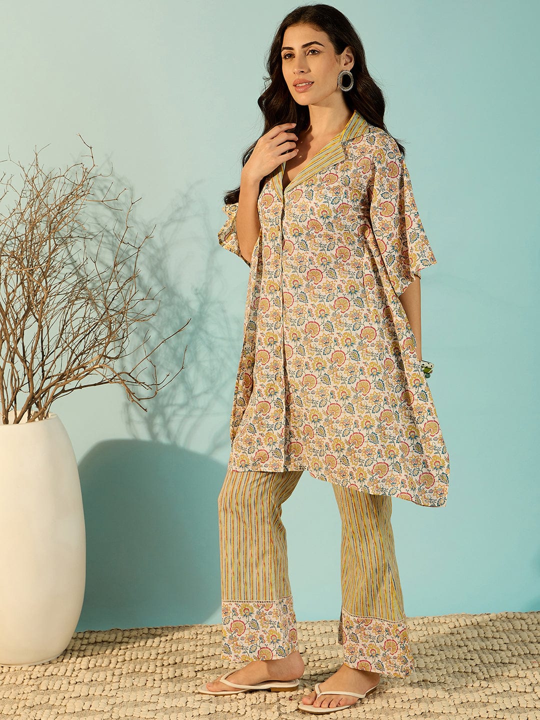 Stylish Cotton Print Kaftan Style Co-Ord Set For Women - Image 3