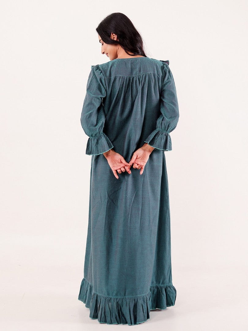 Teal Chevron Printed Cotton Nightdress - Image 6