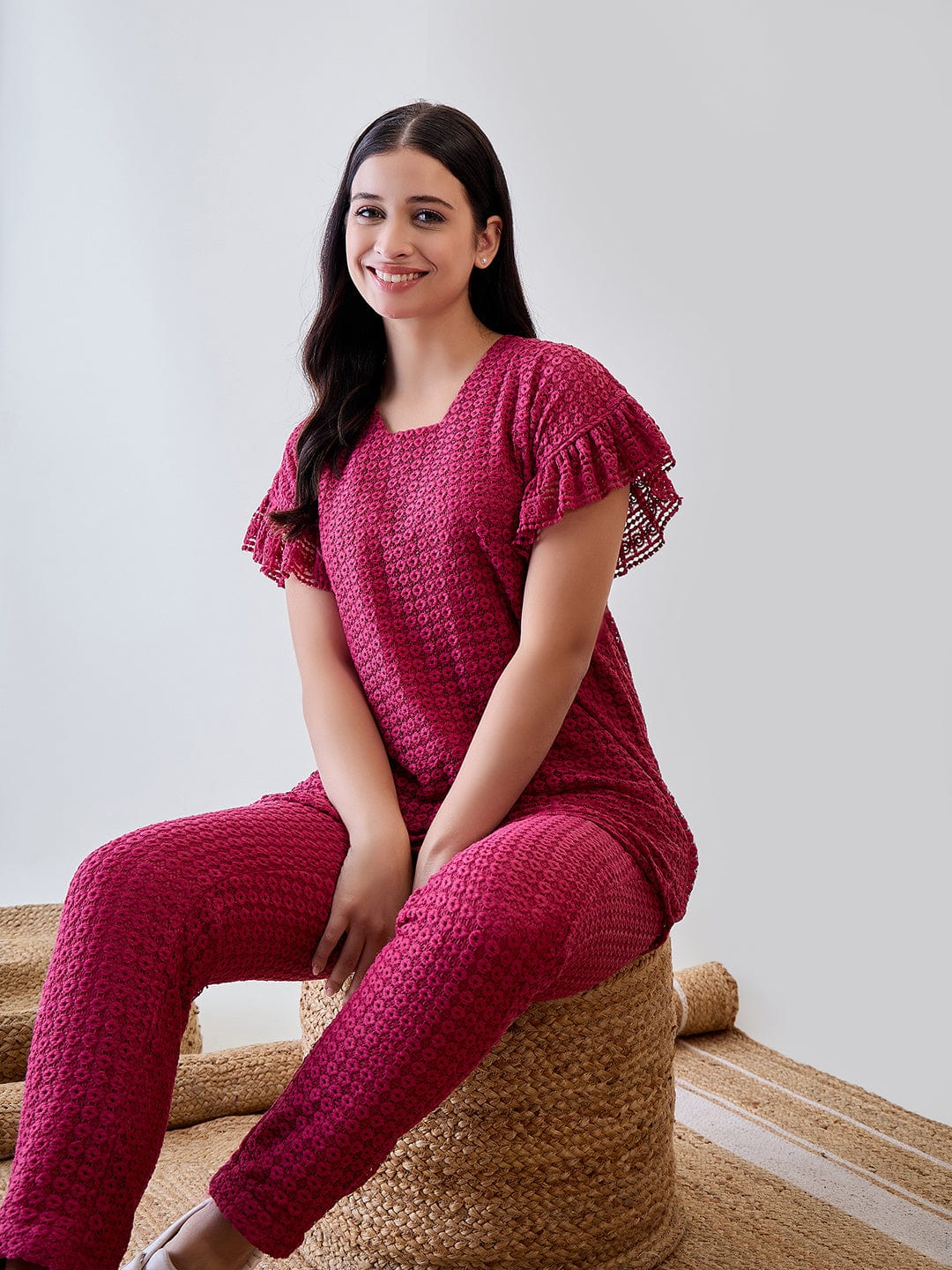 Textured Lace Pyjama Set for Women - Image 9