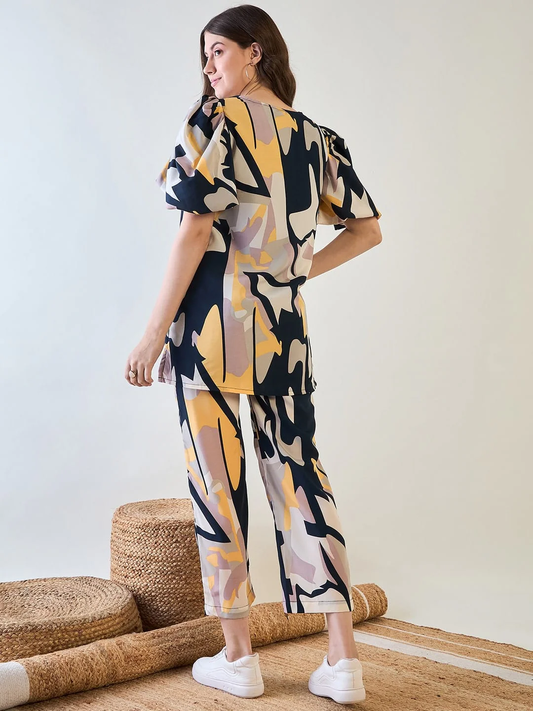 Trendy Crepe Coord Set with Vibrant Patterns - Image 4