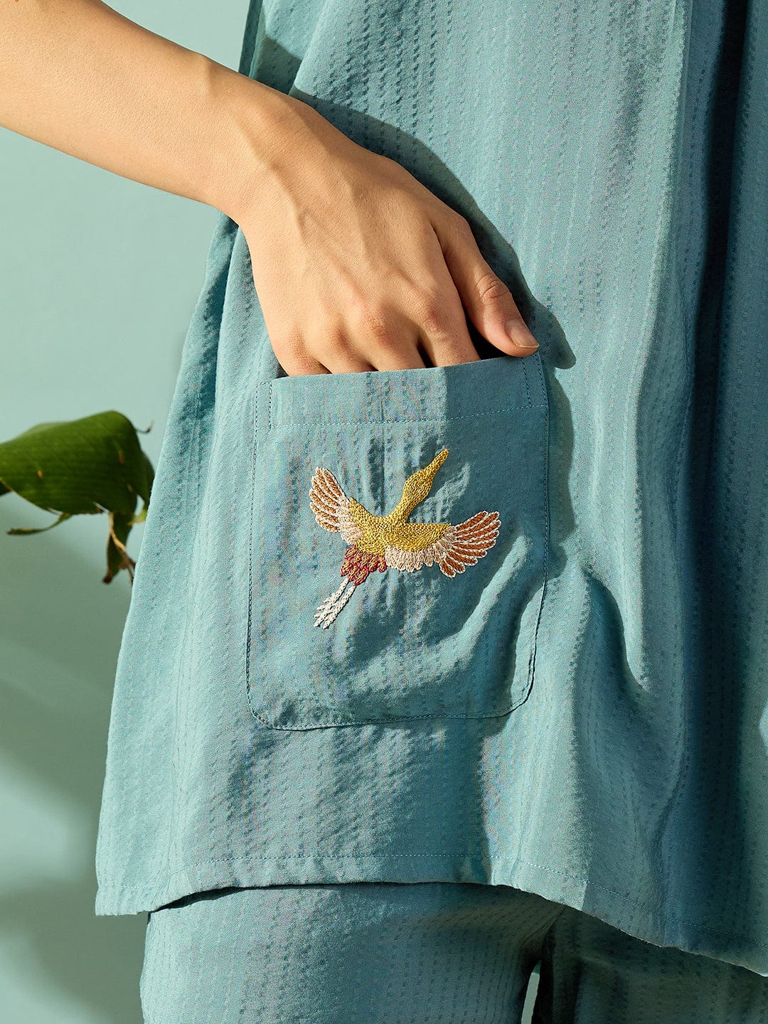Turquoise Bird Embroidered Cotton Coord set - Image 5