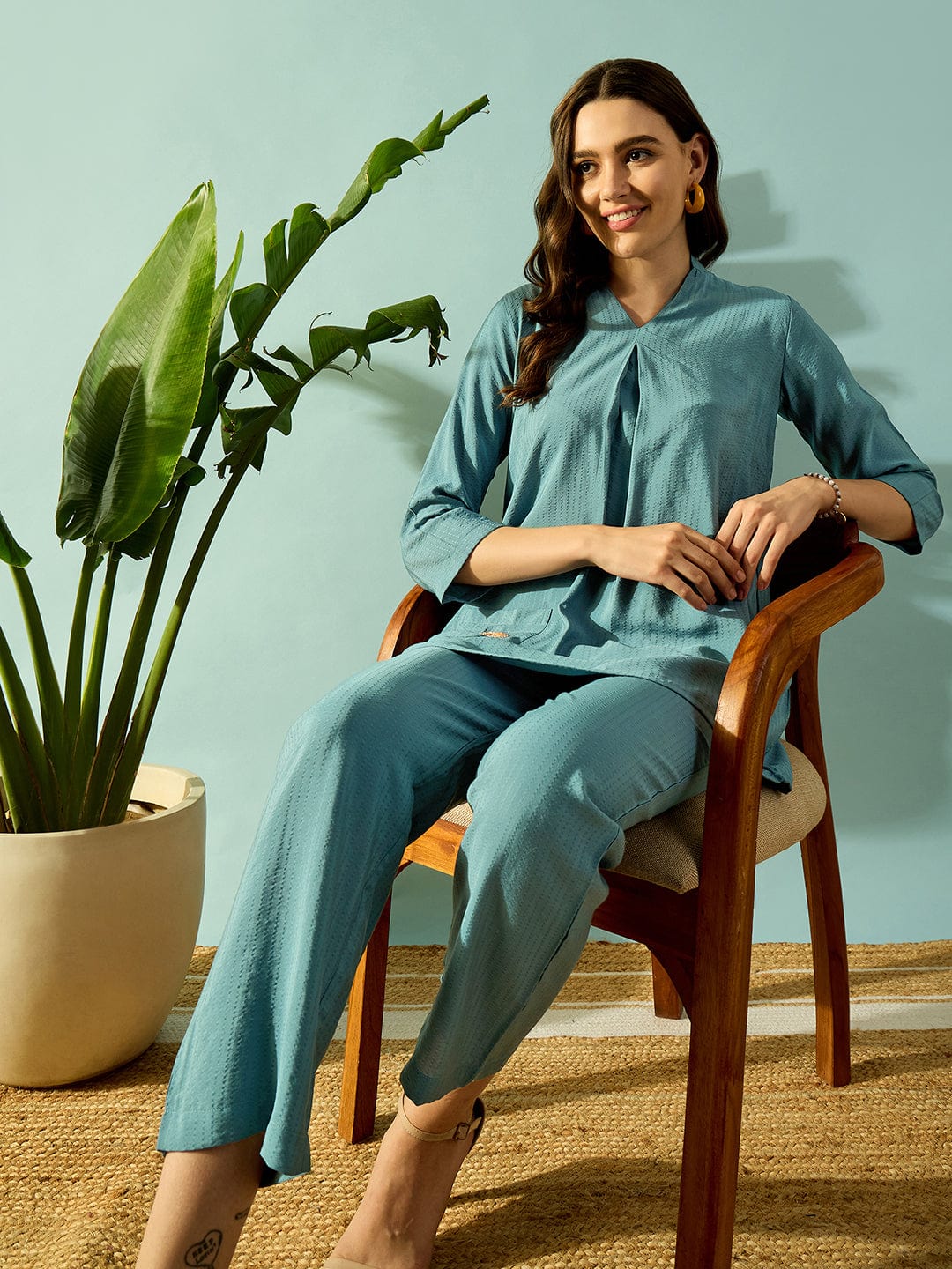Turquoise Bird Embroidered Cotton Coord set - Image 6