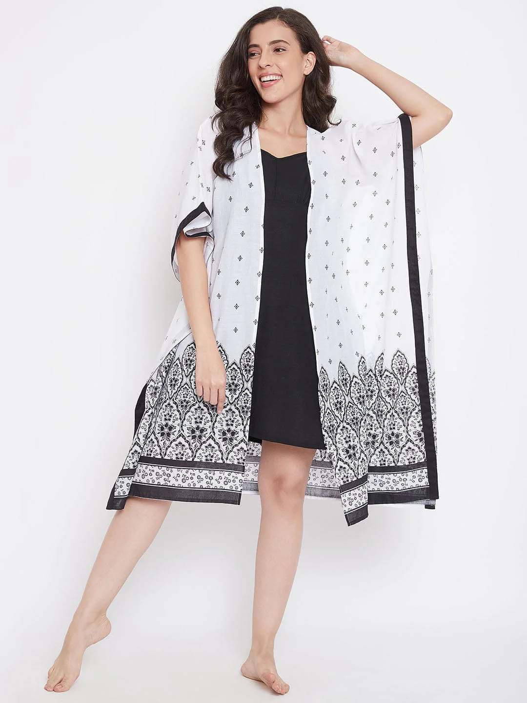 White Buti Printed Cotton Gown Set - (Clearance - Final Sale)