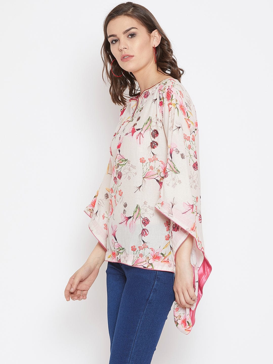 White Flora Kaftan Top with Hand Embroidery - Image 3