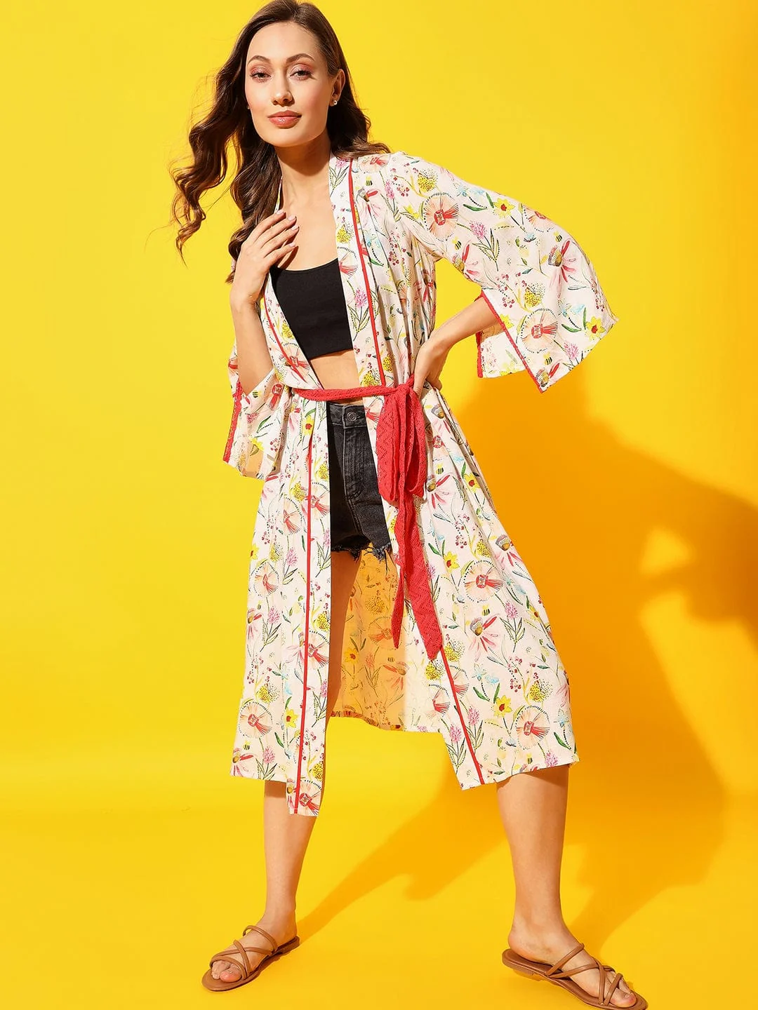 White Floral Kimono Cover-Up - Image 3